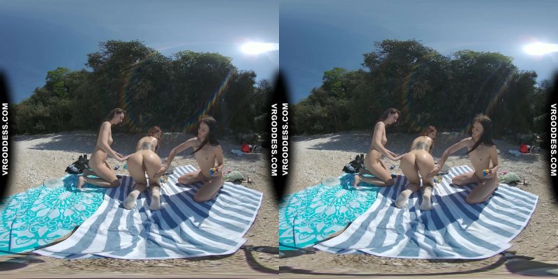 3 Babes Naked On Vacation Beach Picnic Playing Frisbee Searching For Shells And Bubble - Image 5